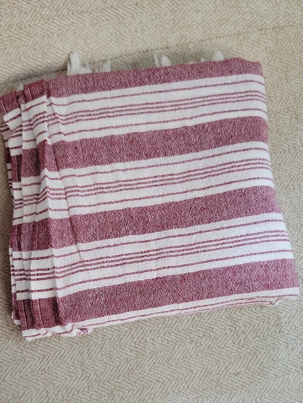 ROGER Personalized Striped Turkish Cabana Beach Bath Towel - Burgundy and White